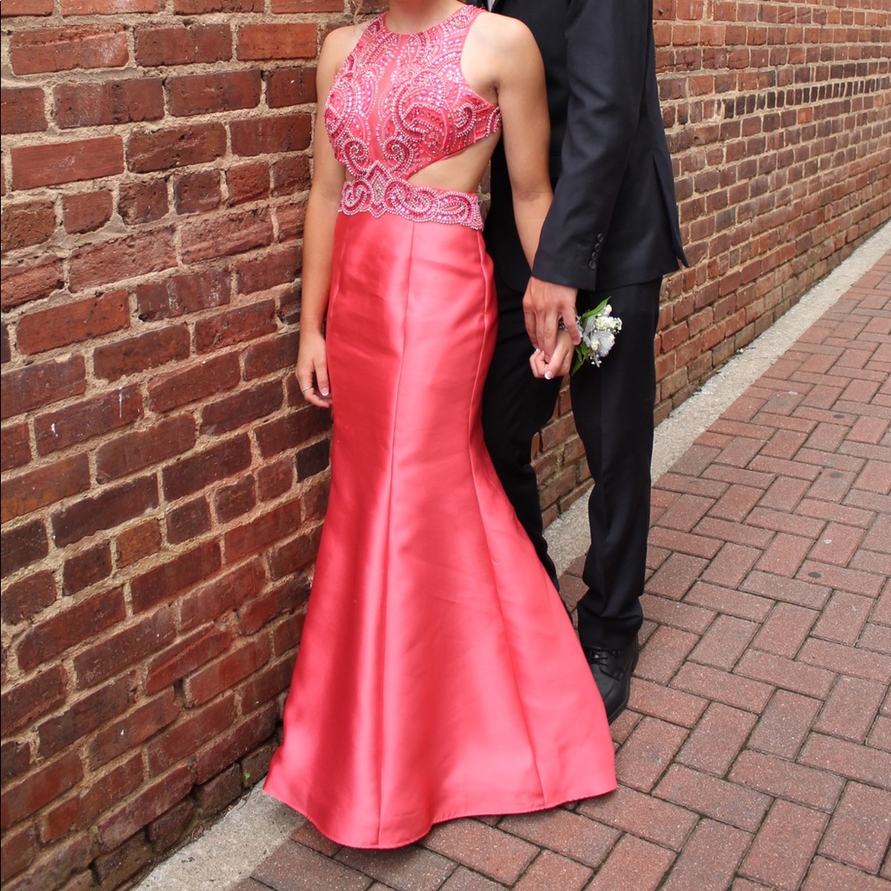 Pink/Salmon open back prom dress